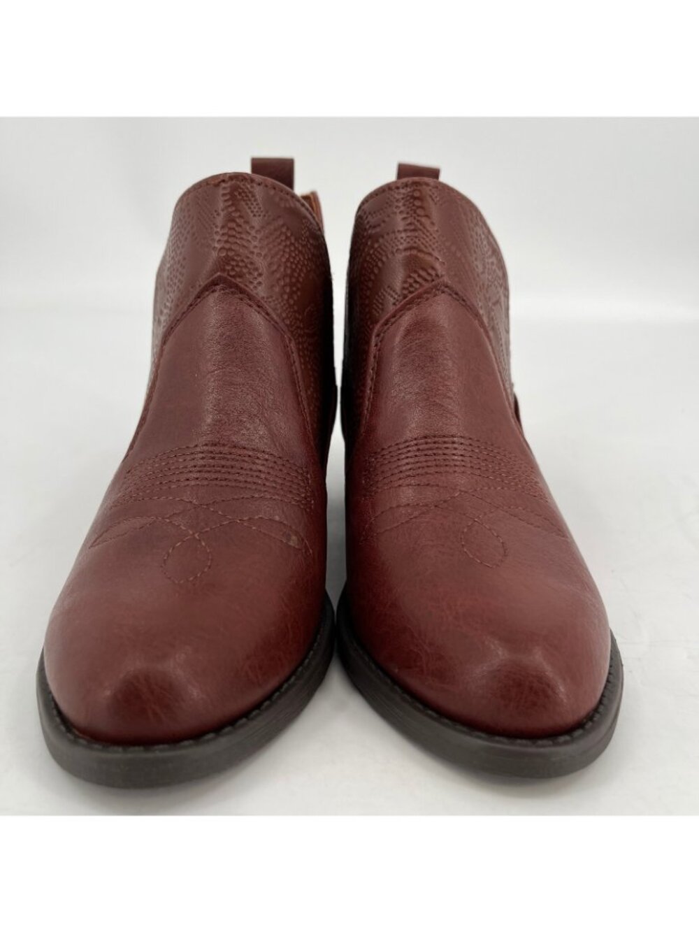 Easy Street Legend Western Ankle Boots Brown Size 7W Faux Leather Block Heel - Picture 9 of 16